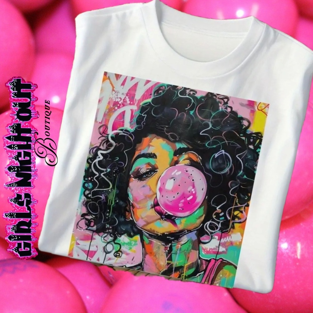 Graphic Bubblegum Art Cotton Tee - White